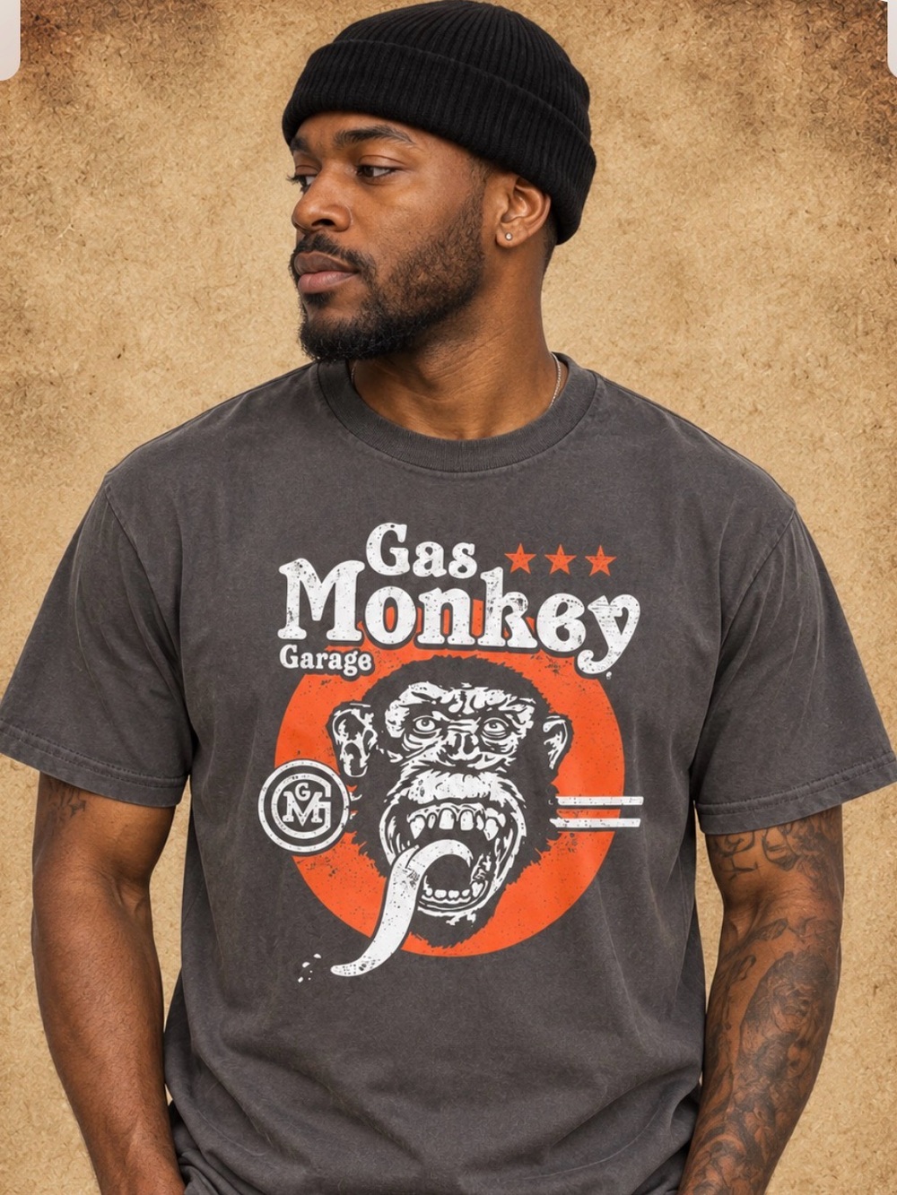 Gas Monkey Garage Men's Short Sleeve Tee - Black with Orange Graphic